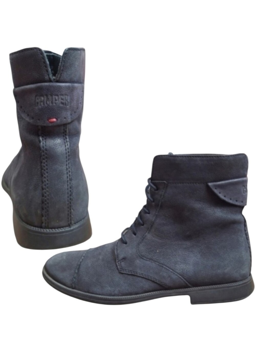 Camper Womens Mil Combat Boot Black Textured Leather Lace Up Ankle Granny 37 7